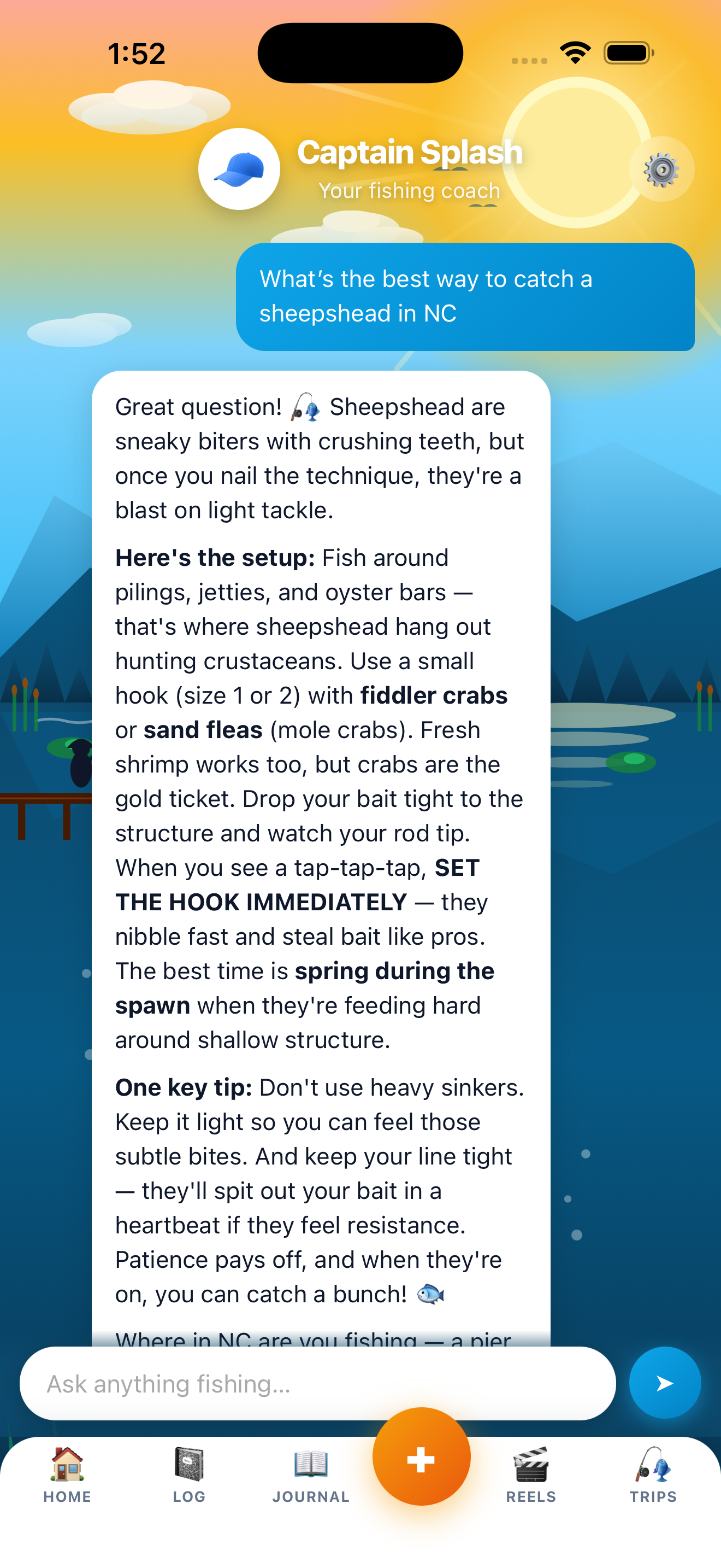 Captain Splash optional AI fishing chat